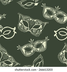 venice carnival mask seamless pattern. hand drawn illustration