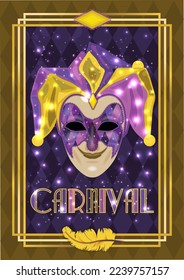 Venice carnival mask, vip invitation card in art deco style , vector illustration	