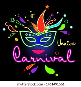 Venice Carnival. Neon background for design and greeting cards. Vector drawing