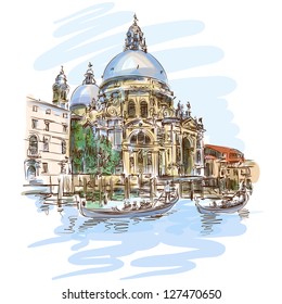 Venecia - Catedral de Santa Maria della Salute - Dibujo vectorial. Eps10