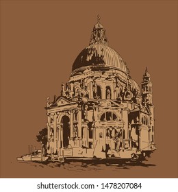 Venice. Cathedral of Santa Maria della Salute. Vector sketch