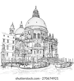 Venice - Cathedral of Santa Maria della Salute - vector drawing