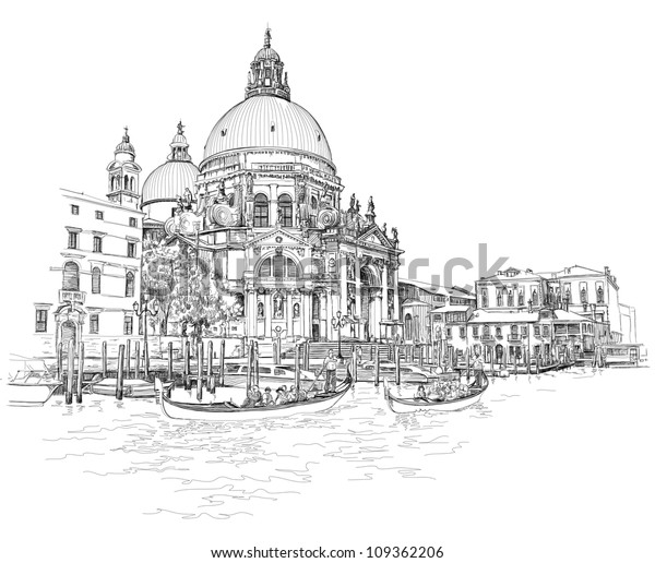 Venice Cathedral Santa Maria Della Salute Stock Vector Royalty Free