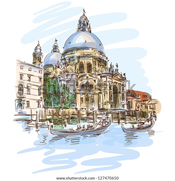 Venice Cathedral Santa Maria Della Salute Stock Vector Royalty Free