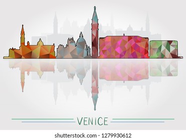 Venice City background with cityscape silhouette, architecture skyline. Famous landmarks, city sights. Vector illustration