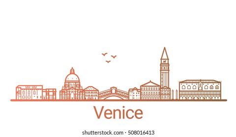 Venice city colored gradient line. All Venice buildings - customizable objects with opacity mask, so you can simple change composition and background fill. Line art.