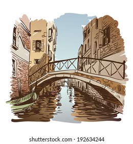 Venice city hand drawn, vector illustration