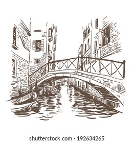 Venice city hand drawn, vector illustration