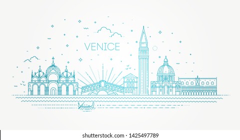Venice city, illustration. Vector Venice buildings set