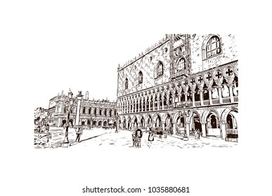 Venice City in Italy. Hand drawn sketch illustration in vector.