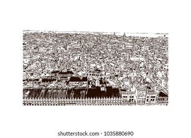 Venice City in Italy. Hand drawn sketch illustration in vector.