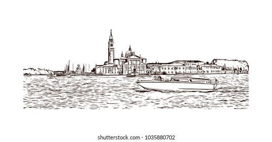 Venice City in Italy. Hand drawn sketch illustration in vector.