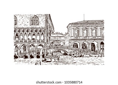 Venice City in Italy. Hand drawn sketch illustration in vector.