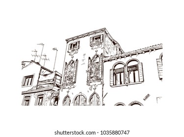 Venice City in Italy. Hand drawn sketch illustration in vector.