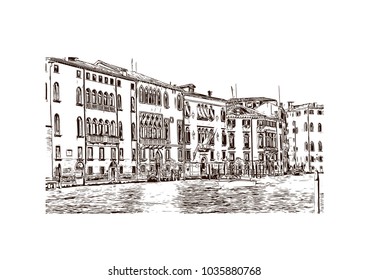 Venice City in Italy. Hand drawn sketch illustration in vector.