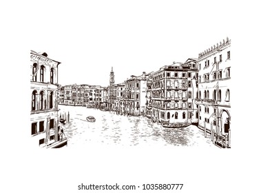 Venice City in Italy. Hand drawn sketch illustration in vector.