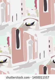 Venice city landscape abstract outdoor seamless pattern soft color vector