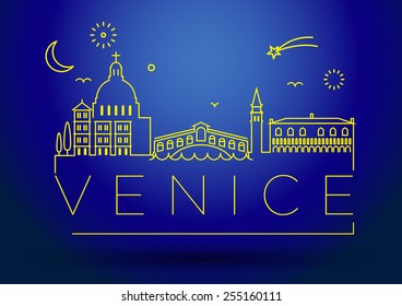 Venice City Line Silhouette Typographic Design