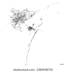 Venice city map with roads and streets, Italy. Vector outline illustration.