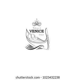 Venice city symbol. Tourist venetian landmark gondola. Travel Italy icon.