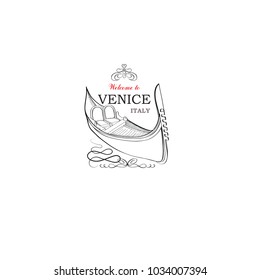 Venice city symbol. Tourist venetian landmark gondola. Travel Italy icon.