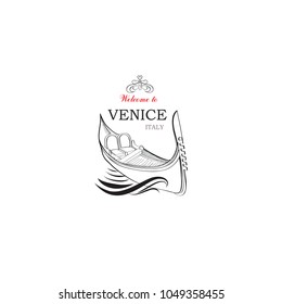 Venice city symbol. Tourist venetian landmark gondola. Travel Italy icon.