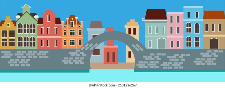 Ilustración vectorial de fondo de la vista de la ciudad de Venecia