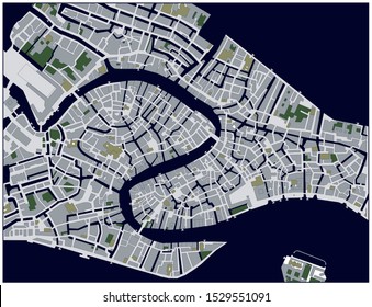 Venice downtown city map (Italy). Outline Map. Vector Illustration.
