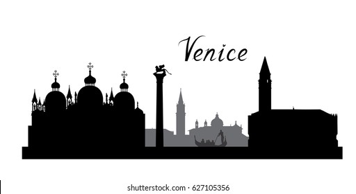 Venice famous landmarks skyline. Travel Italy background. City silhouette