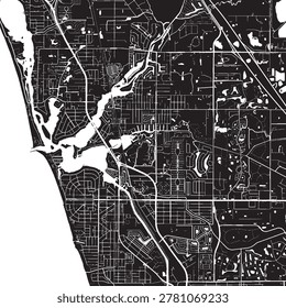 Venice Florida Vector Map, Detailed City Street Map Black and White Minimalist Line Art