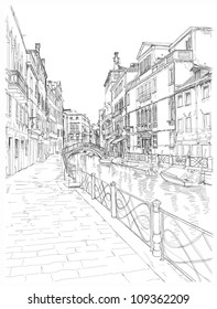 Venice - Fondamenta Rio Marin. Vector Drawing