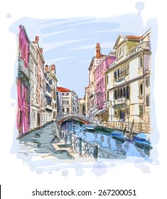 Venice - Fondamenta Rio Marin. Vector illustration. Eps 10