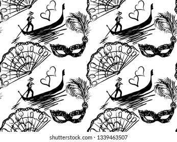venice gondola fan mask seamless texture illustration vector