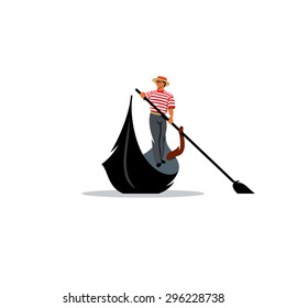 Venice gondola, gondolier rowing oar sign. Italy Travel. Italian man profession. Vector Illustration. Branding Identity Corporate logo design template Isolated on a white background