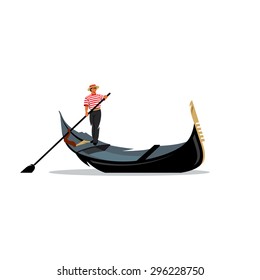 Venice gondola, gondolier rowing oar sign. Italy Travel. Italian man profession. Vector Illustration. Branding Identity Corporate logo design template Isolated on a white background