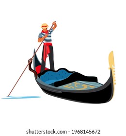 Venice gondola. Italy old boat with gondolier. Europe traveling concept. Vector