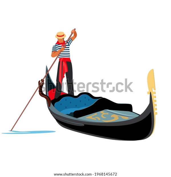 Venice gondola. Italy old boat with gondolier.
Europe traveling concept.
Vector
