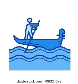 Venice gondola vector line icon isolated on white background. Venice gondola line icon for infographic, website or app. Blue icon designed on a grid system.