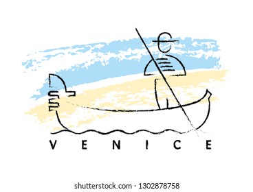 Venice, Gondolier vector illustration and typography design 