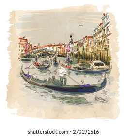 Venice - Grand Canal. View of the Rialto Bridge