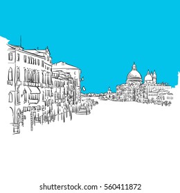 Venice Grande Canale, hand-drawn vector drawing, blue series