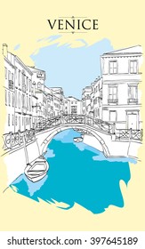 Venice houses. Vector drawing, freehand colored vintage illustration