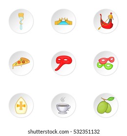 Venice icons set. Cartoon illustration of 9 Venice vector icons for web