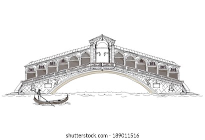 Venice illustration, Bridge of all lovers,  Sketch collection