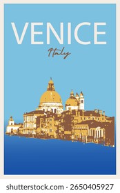 Ilustração de Veneza.  Um canal urbano colorido paisagem, gôndola, gondoleiro em Veneza, Itália. Banner, design de pôster.