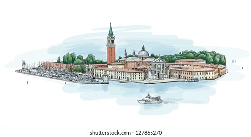 Venecia - Isla de San Giorgio Maggiore. Esbozo vectorial. Eps10