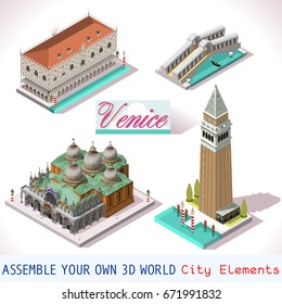 Venice isometric buildings vector game icon set