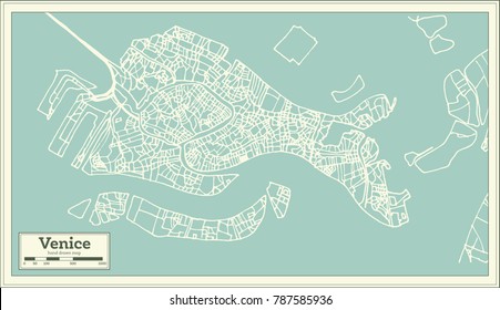 Venice Italy City Map in Retro Style. Outline Map. Vector Illustration.