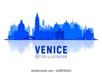 Venice ( Italy ) city silhouette skyline with panorama in white background. Vector Illustration. Business travel and tourism concept with old buildings. Image for presentation, banner, web site.