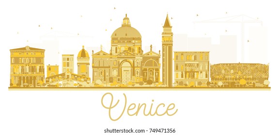 Venice Italy City skyline golden silhouette. Vector illustration. Business travel concept. Venice Cityscape with landmarks.
